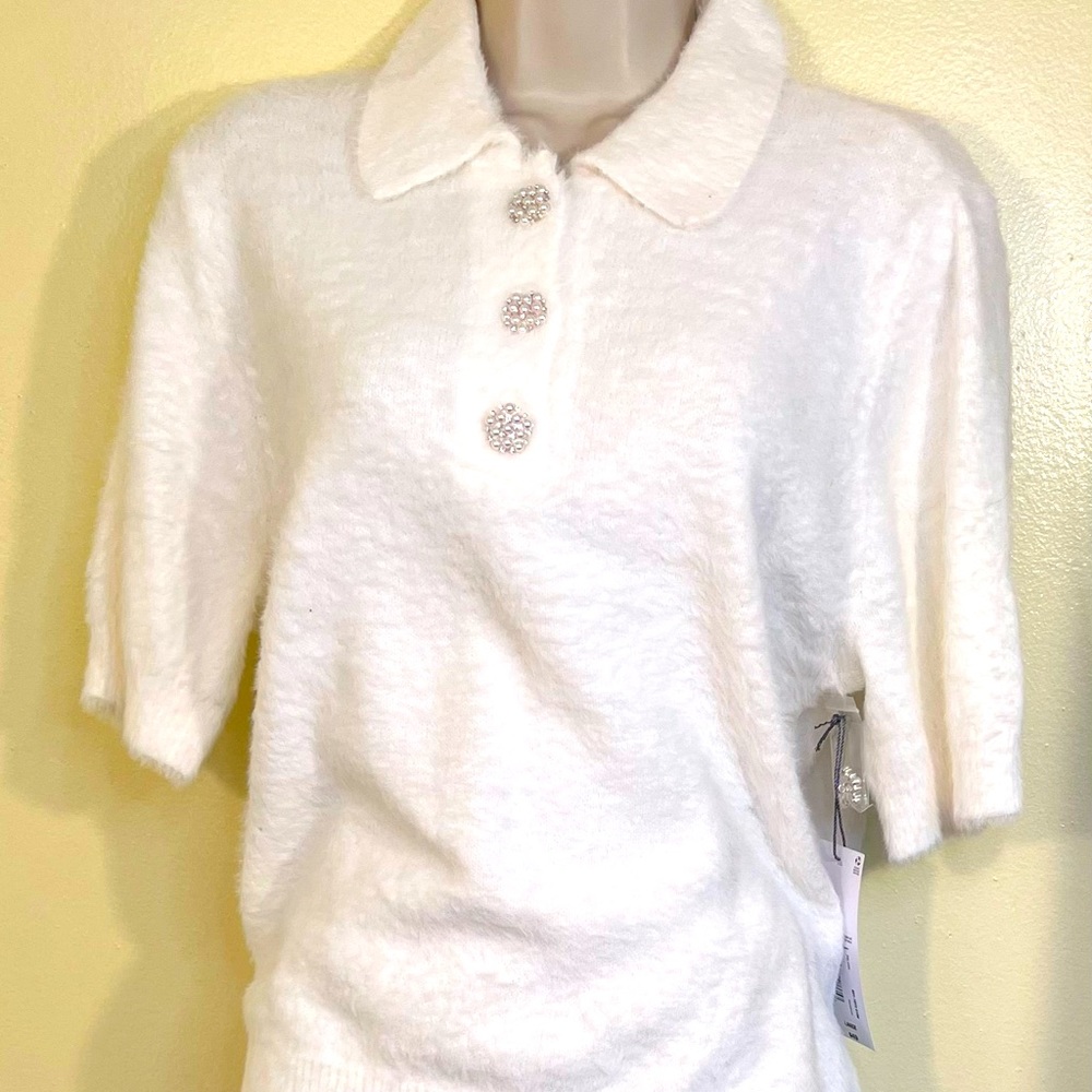 NWT JCPenney Liz Claiborne Fuzzy Sweater size Large white